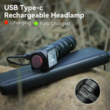 HS42 2100lm EDC LED Headlamp (SST40 White, Red & Floodlight) - 18650 USB-C Rechargeable Right-Angle Flashlight with Magnetic Tailcap for Camping