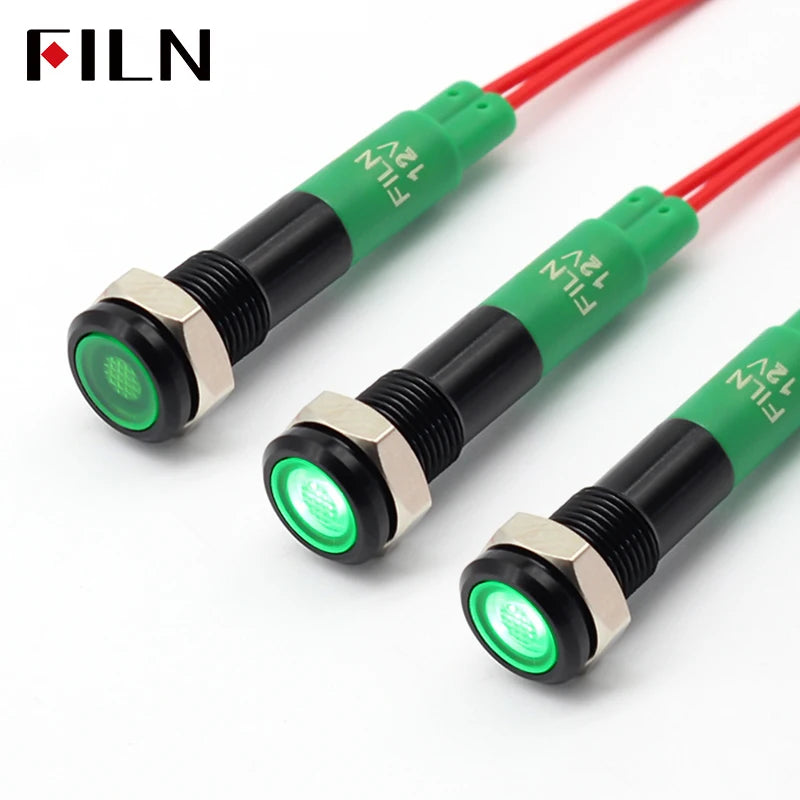 6mm mini 12v 24V LED Metal indicator light flat pilot light signal lamp red green blue orange white with 20cm cable