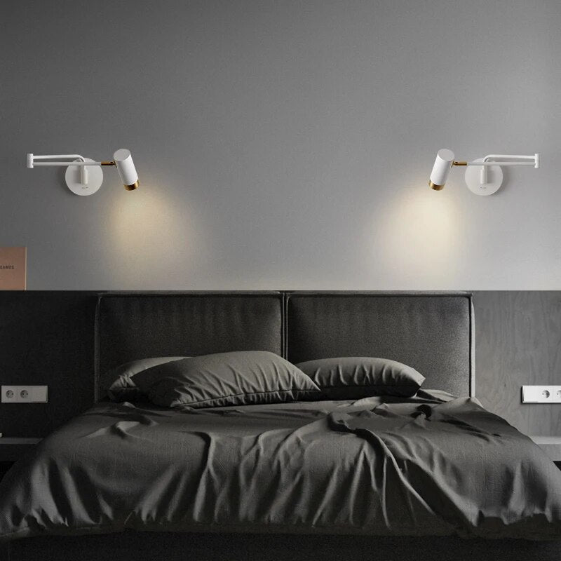 Modern Long Arm Wall Lights Gold Black White Metal Rotatable Foyer Bedside Reading Room Lamp E27 Bulb Drop shipping