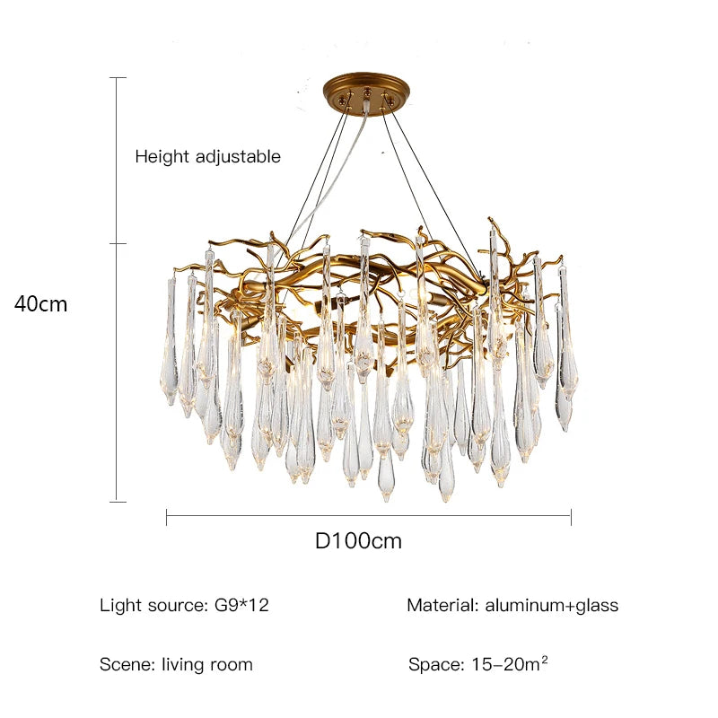 Light Luxury Crystal Chandelier Postmodern Minimalist Living Room Tree Branch Lamp Artistic Dining Room Pendant Lamp