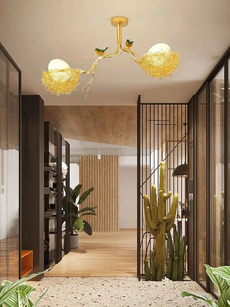 Modern Led Living Dining Room Kitchen Chandeliers Gold Bird Nest Egg Glass Ball Pendant Light Bedroom Loft Ceiling Hanging Lamp
