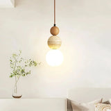 Cream Style Bauhaus Pendant Lamp - Designer Stone & Wood Bedside Light