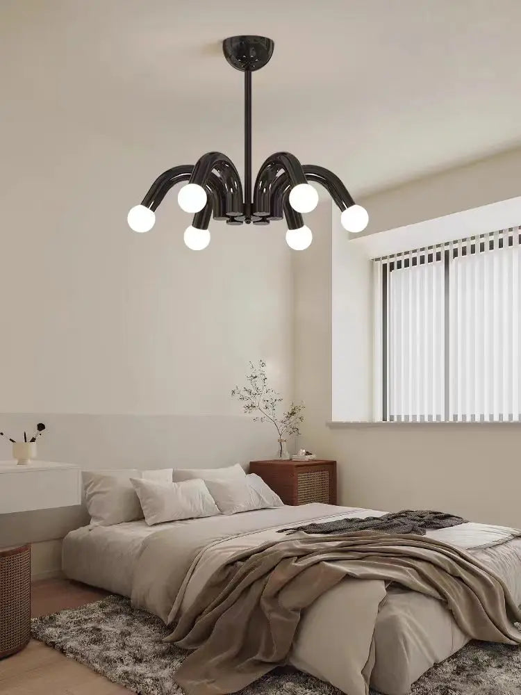 Modern Metal E27 Pendant Light in Black, Beige, Blue & Pink - Art Deco Ceiling Hanging Lamp Fixture for Parlor, Bedroom & Dining Room