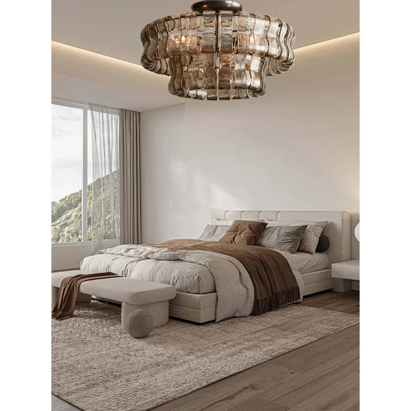 Gray Glass Ceiling Chandeliers 2025 Classic Round Hanging Lamps for Ceiling Home Decoration Lighting Gold Lustres Lamparas