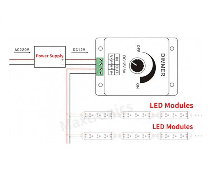 New 1 pcs DC 12V 24V LED Dimmer 8A Adjustable Brightness Controller Switch Lamp Bulb Strip Driver Single Color Light Power Supply