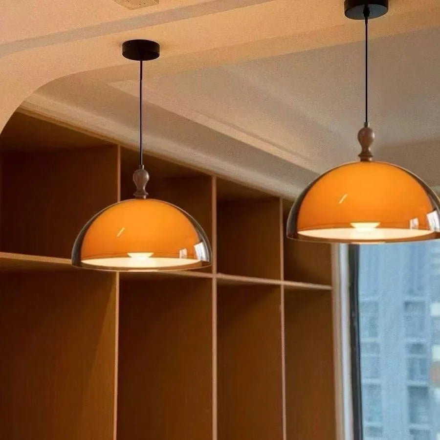 French Vintage Acrylic Lampshade Pendant Light With Dark Wood E27 Bulb For Dining Room Bar Bedroom Wire Adjustable Rocker arm