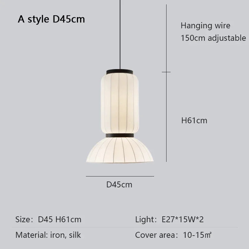 Japanese Wabi-Sabi Silk LED Pendant Light - Retro Art Lantern Ceiling Chandelier Lamp Fixture for B&B, Dining Room, Bar & Bedroom