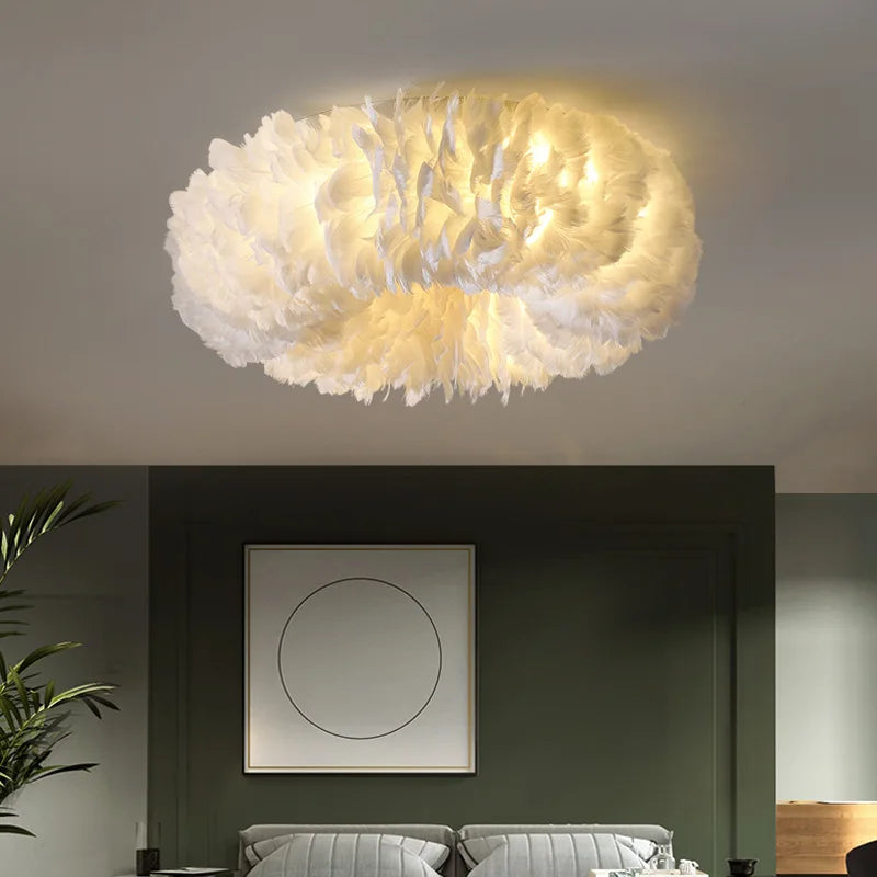 Ceiling light LED Nordic feather lamp Bedroom Hallway Simple Warm Romantic Children Kid living room decoration lamp