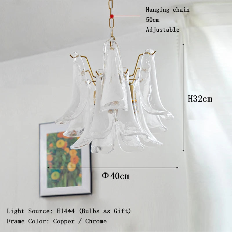 Cloudy White Glass Flower Petal Vintage Chandelier Italy Design Lighting Fixture LED Remote Dimmable Available Living Room Deco