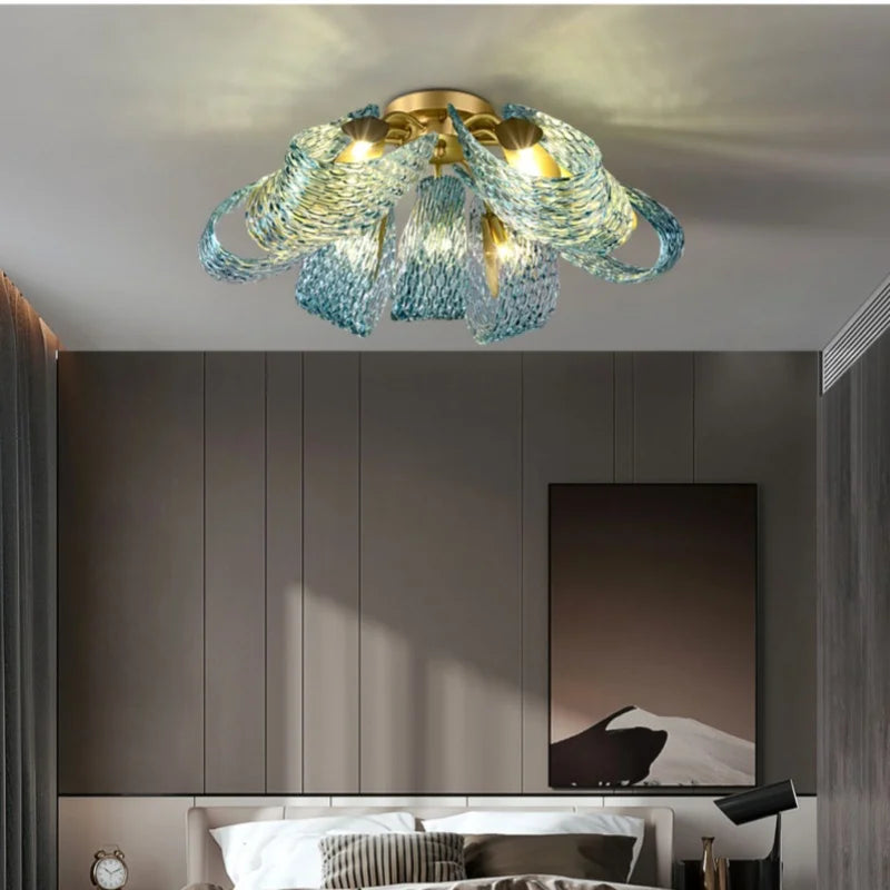 Modern Creative Blue Glass LuxuryLED Pendant Lamp Corridor Bedroom Living Room Restaurant Kitchen Chandelier Home Decor Lighting