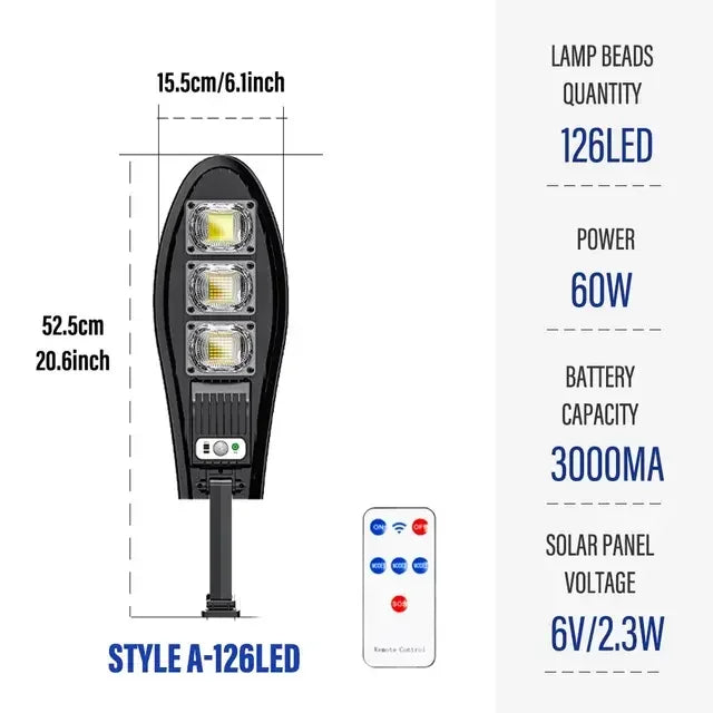 Solar Outdoor Garden & Street Light - Waterproof LED Motion Sensor Floodlight with Remote Control for Wall, Garage & Pathway
