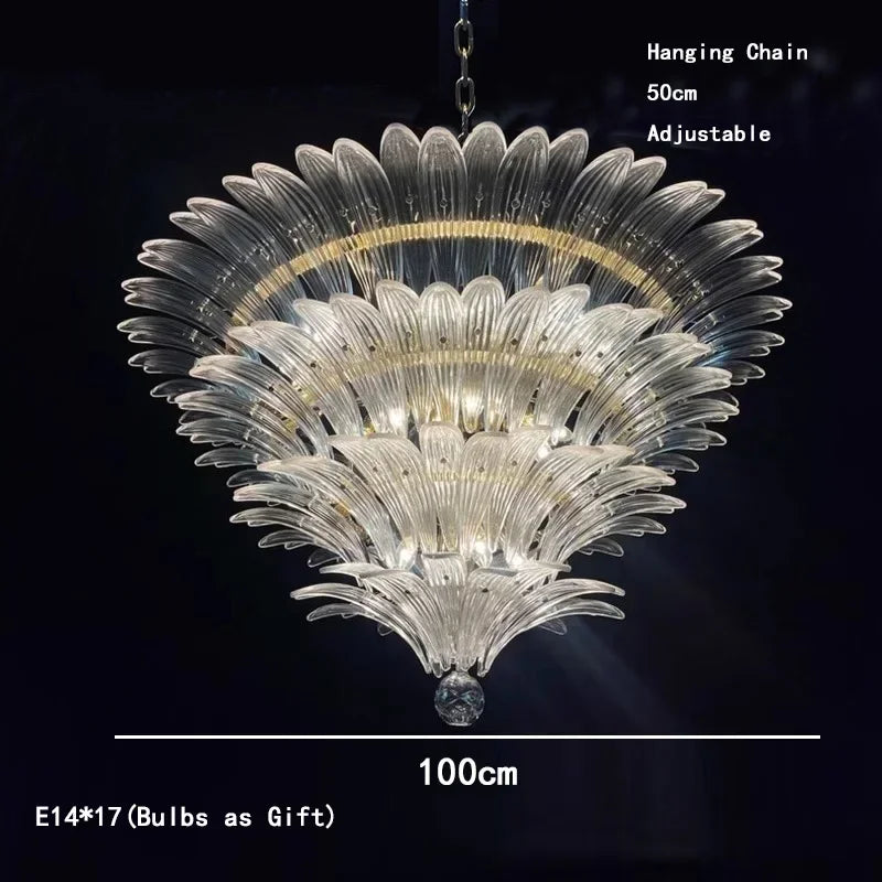 Petal Glass Flower Pendant Ceiling Lamp Minimalist Art Crystal Fringe Lamp for Living Room Staircase Villa Foyer Decor Lamp
