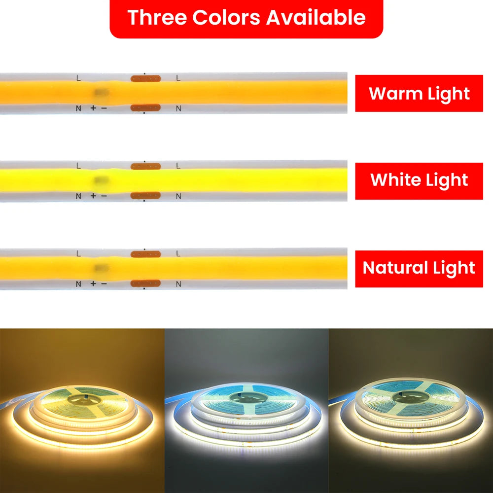 5M 10M 15M 20M 110V 220V COB LED Strip Light Super Bright 240LEDs/M 2PIN Wire Tape Flex Ribbon EU US Plug Room Lighting 8MM PCB