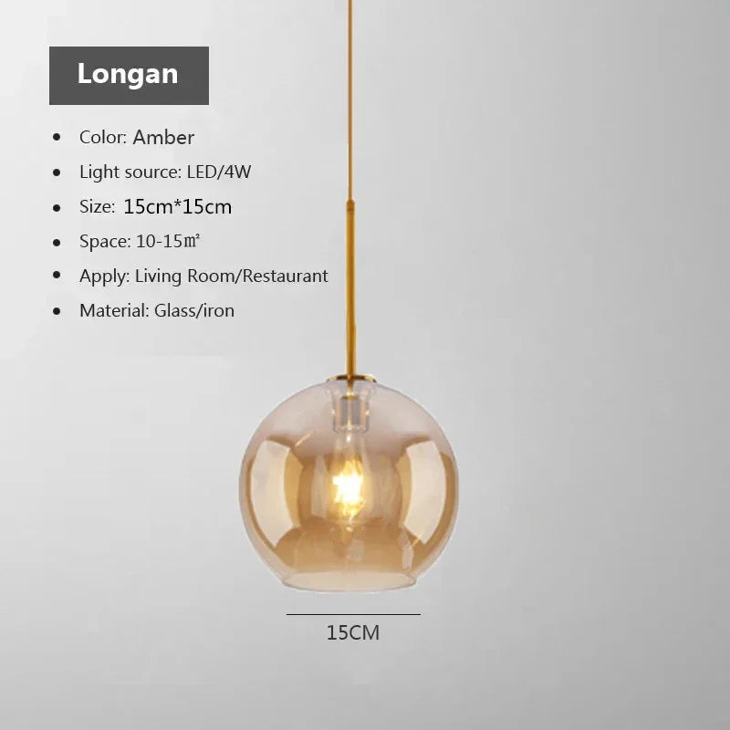 Nordic Glass Pendant Light glass Hanging Lamp Dining Room Chandelier Living Room Bedroom Cafe Study LED Lamps Room Decor Lustre