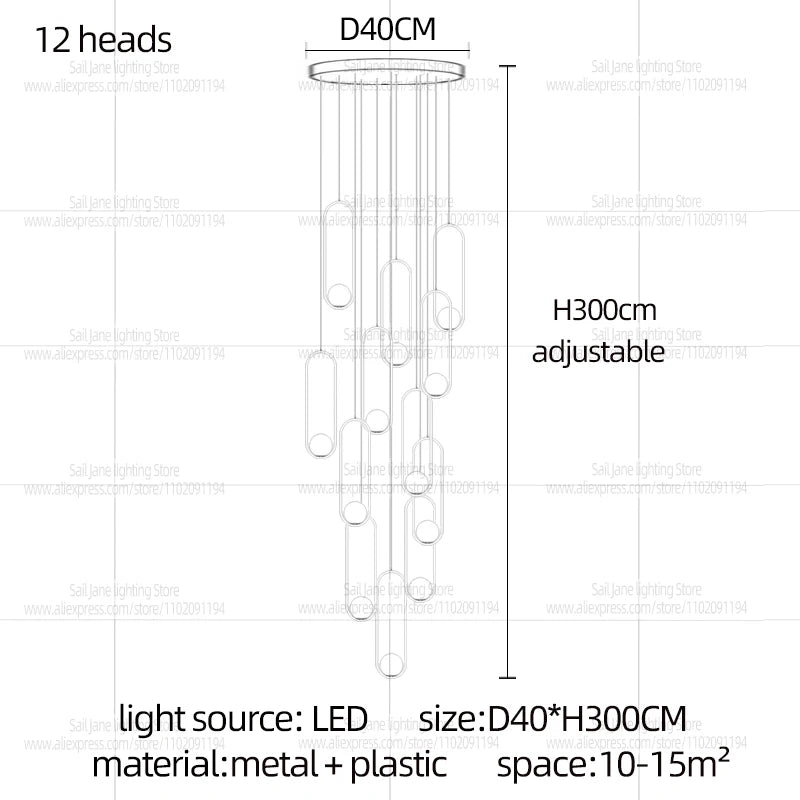 Nordic Home Decor LED Chandelier Villa Living Room Ceiling Light Suspended Staircase Pendent Lamp Dining Table Pendent Light