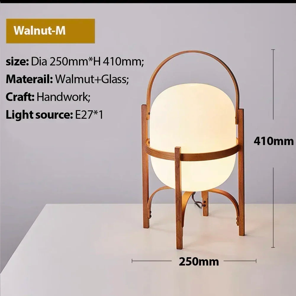 Nordic minimalist wooden LED floor lamp creative Japanese style glass lampshade bedside lamp reading home decoration table lamp