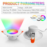 1-10 Pack Smart RGB LED Recessed Downlight (10W Dimmable, Warm to Cool White) - Round Color-Changing Ceiling Spot Light Panel Lamp for Bedroom & Living Room Decor