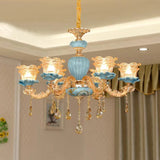 Large Blue Ceramic Chandelier Modern Crystal Glass Fixture Dining Room Contemporary Chandelier For Living Room Home Lighting