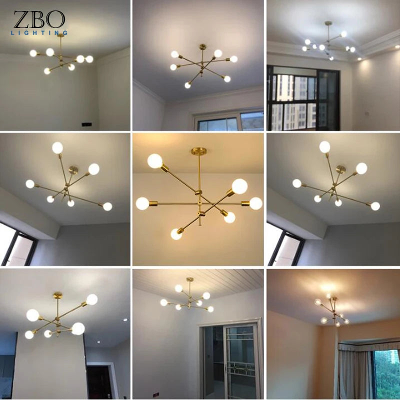 Nordic Iron Gold Pendant Lamp - Geometric LED Light for Dining Room