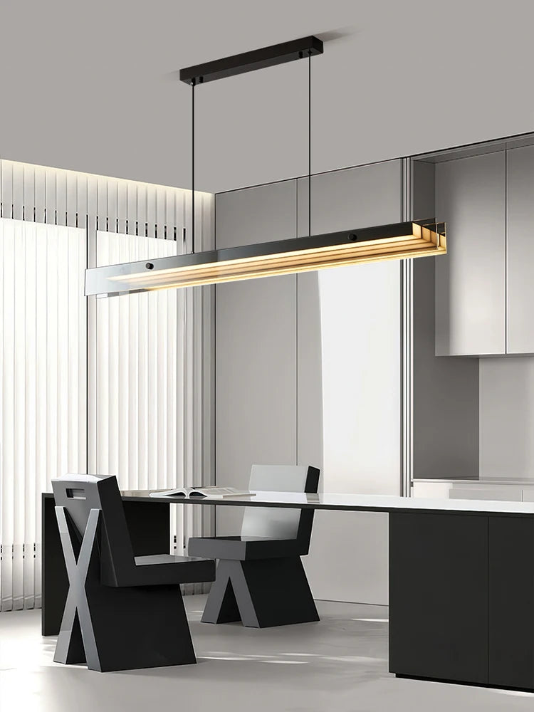 Linear Dining room chandelier kitchen island lighting dining table bar lamp led long strip modern lamp glass Pendant light black