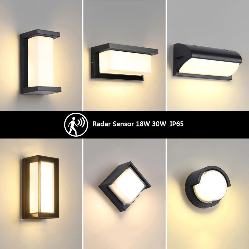 LED Outdoor Wall Light IP65 Waterproof Motion Sensor Porch Balcony Garden Wall Lamp Exterior Security Lighting