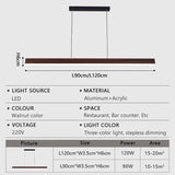 Walnut Led Pendant Light Long Strip Dining Room Kitchen Island Dimmable Droplight Bar Counter Living Room Decor Hanging Light
