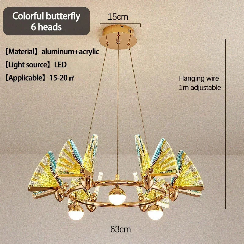 Nordic Creative Circular Butterfly Chandelier Bedroom Living Room Restaurant LED Pendant Lamps Modern Home Lighting Decoration