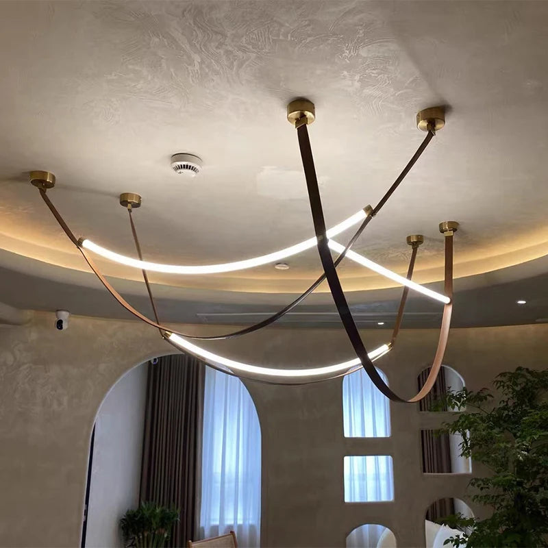 Nordic Modern Hanging Pendant Lamp Lustre Minimalist Line Design Led Light Home Decor Living Room Dining Hotel Salon Chandeliers