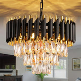 Modern Black and Gold Crystal Chandelier, Adjustable Chain Hanging Ceiling Light Fixture - dining room/living room/bedroom/foyer