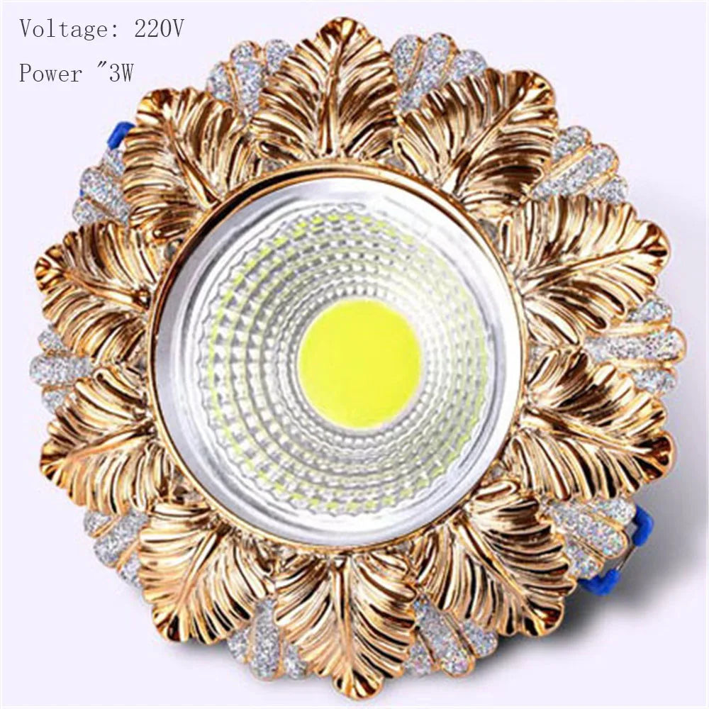 Art Decor Golden Leaf Resin LED Recessed Downlight (5W 220V) - Luxury Retro Ceiling Spotlight Fixture for Foyer, Corridor, Hallway & Hotel Decor
