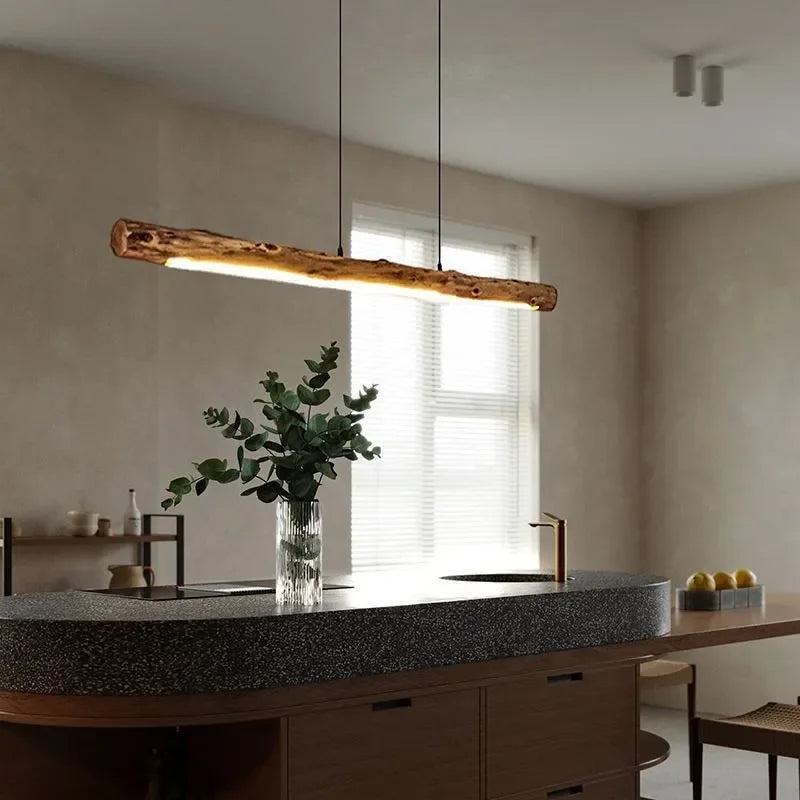 Japanese Retro Wabi Sabi Wood Led Pendant Lights Creative Log Chandelier Restaurant Bar Island Hanging Lamps Home Decorative