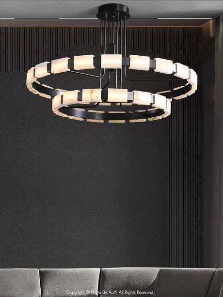 Modern Large Real Natural Marble Chandelier Black Led Home Decoration Villa Ceiling Marble Hanging Lamps Big 2024 Luster's