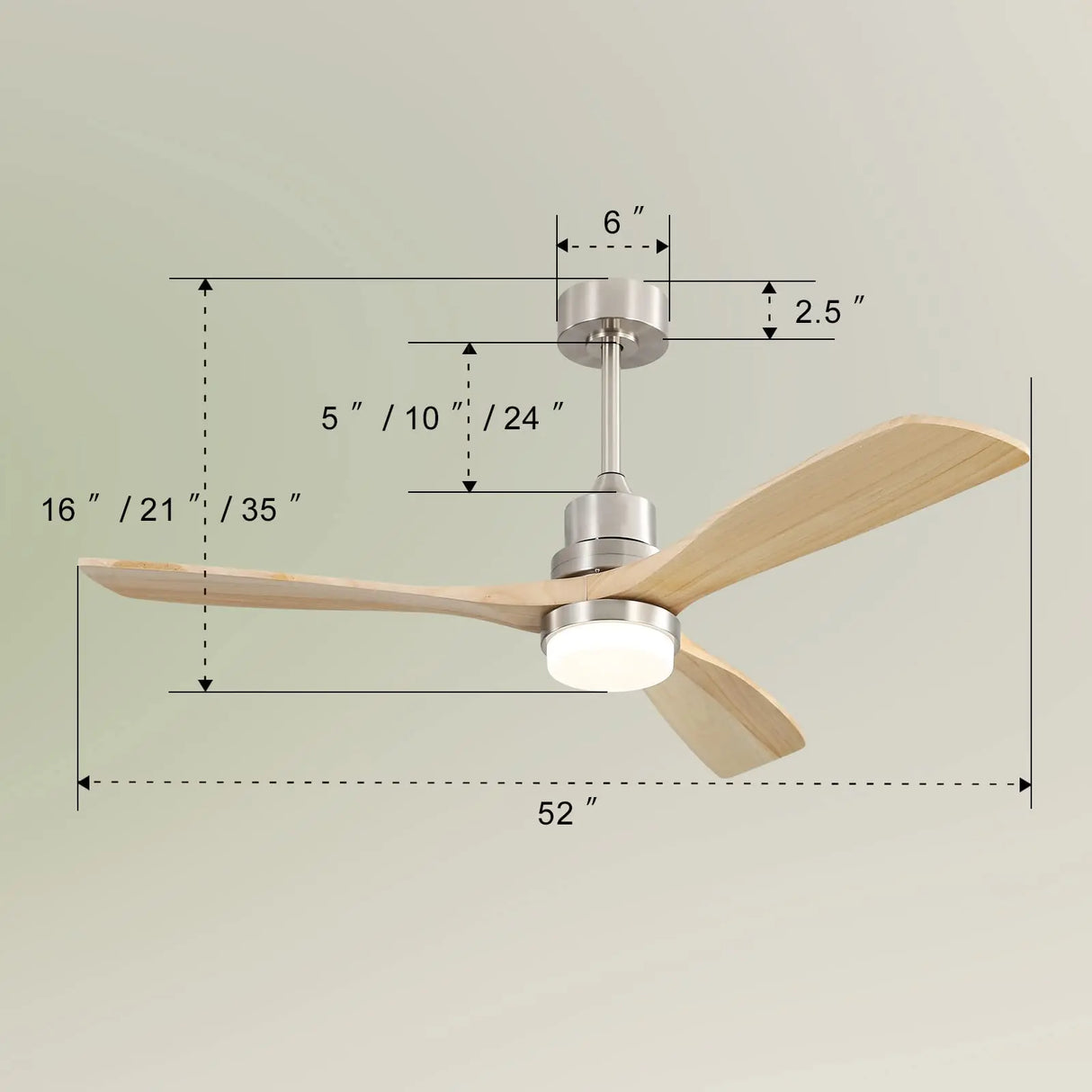 52 Inch Ceiling Fan With Light Remote Control Dimmable LED Light 3 Wood Fan Blades Reversible DC Motor Modern Ceiling Fan