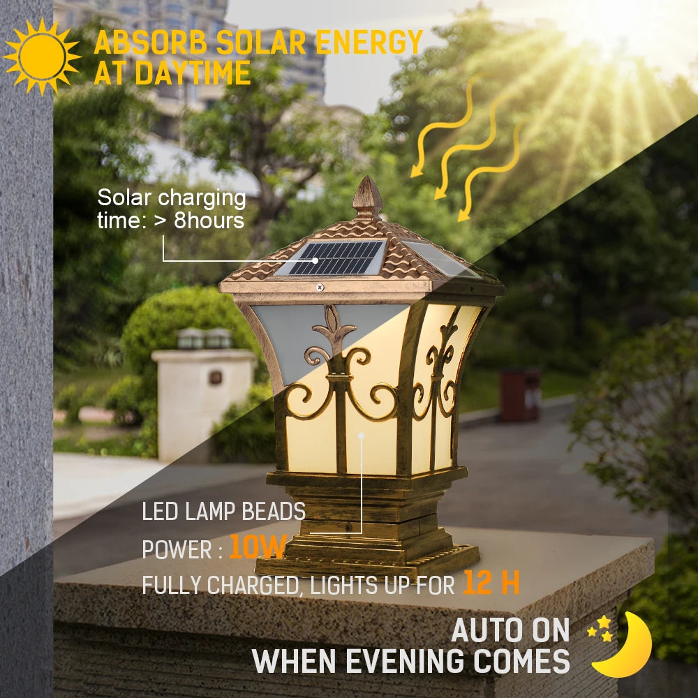 3-Color Adjustable Outdoor Solar Pillar Lamp - Waterproof Round Gate Light