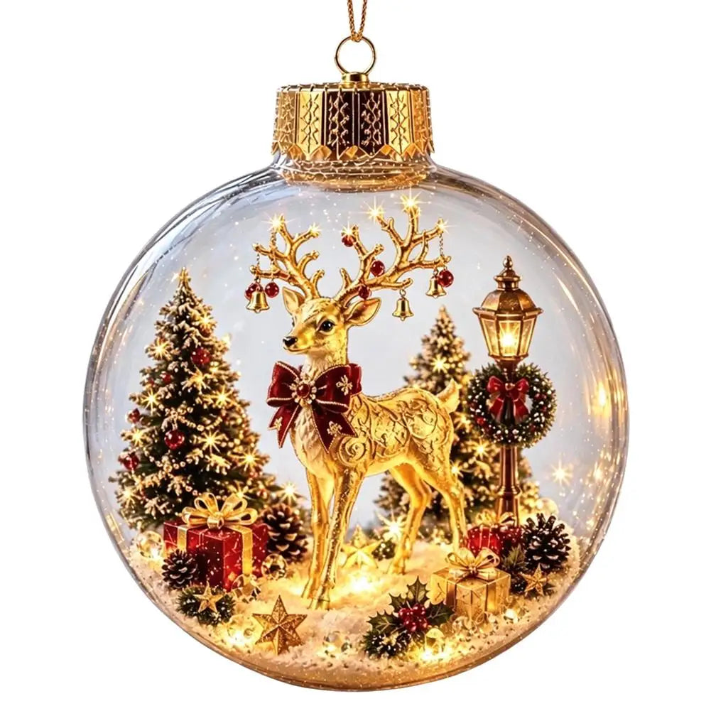 Glowing Christmas Story Ornament - Glowing Christmas Diorama Ornament, Light-Up Mini Scene With Warm LED Light, Light-Up Mini