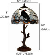 Raven Moon Stained Glass Table Lamp - 20" Gothic Night Light (Dark Blue)