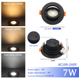 LED Change Color 3 CCT 3000K 4000K 6000K LED Ceiling Spotlight Embedded Light 7W AC 110V 220V Adjust 90°  1-10pcs Lighting Spot