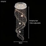 Luxury Spiral K9 Crystal Pendant Light Long Star Crystal Chandelier For Duplex Stairwell Villa Entrance Indoor LED Lighting