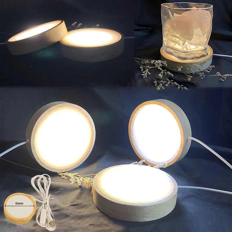 Wood Light Base Rechargeable Remote Control Wooden LED Light Rotating ...