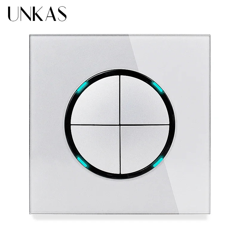 Modern 2-Way Pass Through Light Switch - Gray Glass Panel with LED Indicator