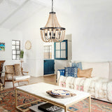 Modern Boho Wood Bead Chandelier Classic Dimmable High Ceilings Chandeliers With Matt Black Finished For Bedroom Hall