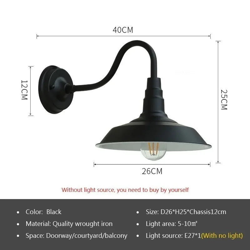 Retro Waterproof Outdoor LED Wall Lamp (E27 Socket Base) - Vintage Weatherproof Exterior Sconce Fixture for Courtyard, Garden, Balcony & Entryway