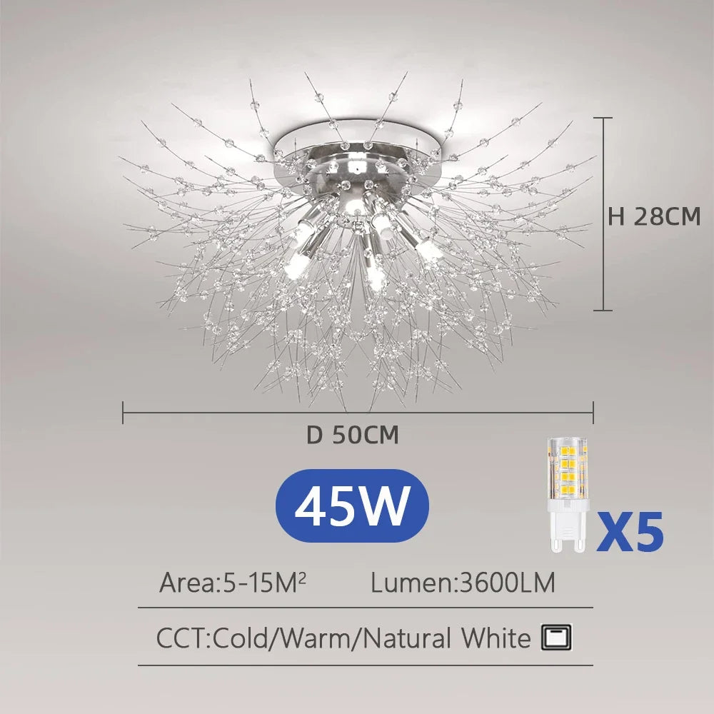 Modern Luxury Living Room Crystal LED chandelier Dandelion Firefly Bedroom Light Lighting Ceiling Pendant Lamp Home Decoration