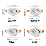 Round Shape 360 Angle Adjustable LED COB Recessed Downlight Black/White 9W 12W 15W LED Ceiling Spot Light Pic Background Focos