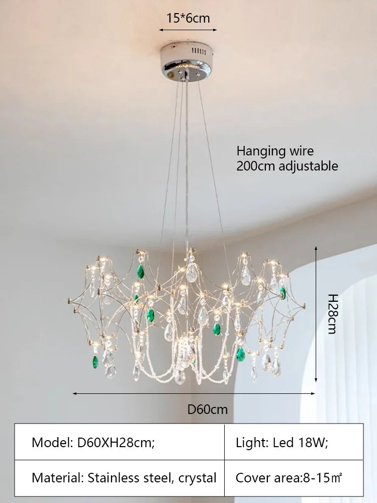 French Luxury Green Crystal Led Chandeliers Romantic Art Dining Room Decor  Pendant Light Lighting Bedroom Hanging Lamp Fixtures