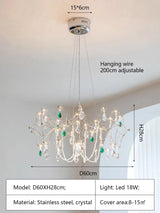 French Luxury Green Crystal Led Chandeliers Romantic Art Dining Room Decor  Pendant Light Lighting Bedroom Hanging Lamp Fixtures
