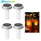2/4/8/12PCS Solar LED Mason Jar Lit Light Flame Warm LED Garden Outdoor Solar Bottle Lamp Candle Lantern Christmas Decoration