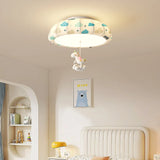 Cartoon Bear Horse Rabbit Ceiling Lamps for Children's Room Bedroom Nursery School Boy Girl Pink Blue Fabric Chandelier Light