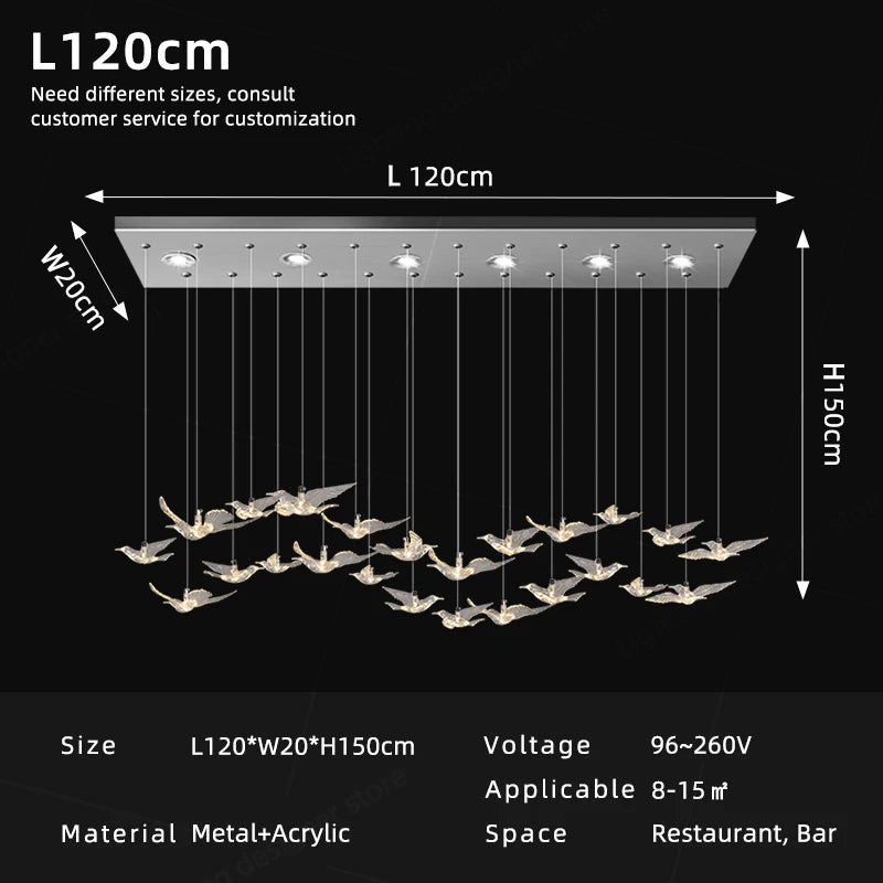 Suspension Chandelier Design Bird Hanging Lamp Dining Table Dining Chandelier Rectangle Kitchen Island Acrylic Pendant Light