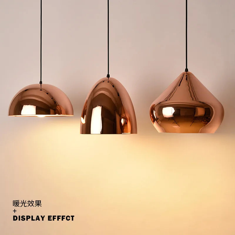 Rose Gold Pendant Lights Nordic Plating Metal Hanging Lamp Fixture Dining Room Kitchen Island Bar Cafe's Indoor Decor's Lighting E27